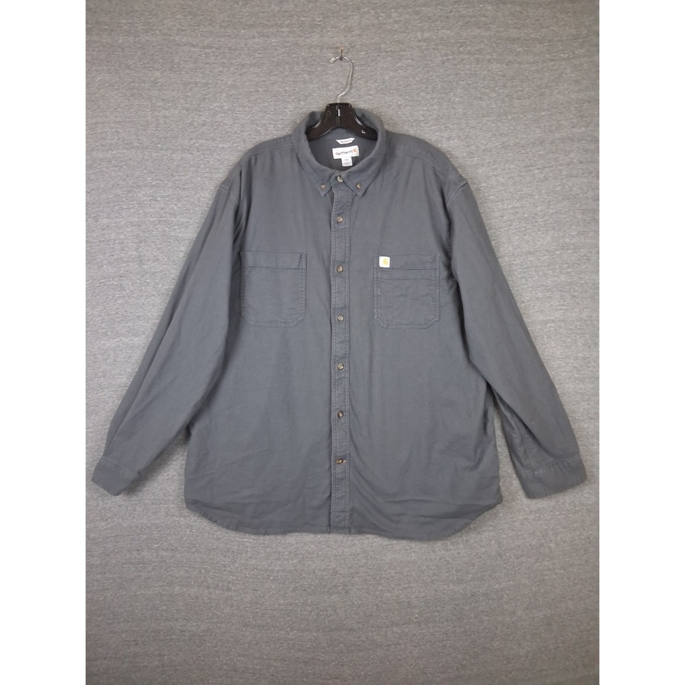 Carhartt Mens Shirt 2XL Gray Flannel Button Down Long Sleeve Workwear Casual